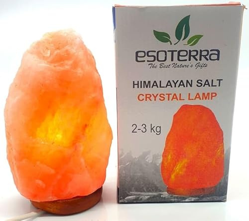 Genérico Lámpara de Sal del Himalaya Natural 2-3 kg – Roca de Sal 100% Pura con Base de Madera y Luz Cálida Relajante – Ideal para Dormitorio, Sala y Decoración Zen