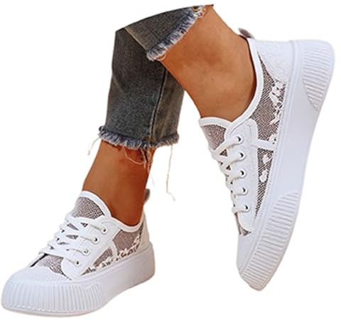 Generisch Baskets traditionnelles pour femme - Chaussures blanches - Chaussures blanches pour femme - Chaussures Dirndl blanches - Chaussures plates pour l'été - Blanc - Dentelle blanche - Élégantes