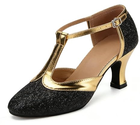 Chaussures de danse latine - Chaussures de danse standard - Chaussures de danse de carnaval avec ruban adhésif pour femme - Élégantes chaussures à talon moyen - Parfait pour le quotidien - Printemps