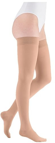 medi mediven Plus Kompressionsstrümpfe Schenkelstrümpfe | Strapazierfähig | Clima-Comfort | Größe: I | KKL2 | Offene Spitze | Normal | Noppen-Haftband