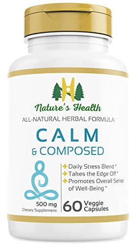 Nature's Health Calm and Composed – Valerian Root and Passion Flower Formula – Daily Stress Relief – Relaxation Supplement – 1000 mg per Serving – 60 Vegetarian Capsules