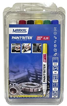 MARKAL 31200120 SL.100 Marqueurs, Kit 6 Couleurs, pointe ogive de 2-4 mm, Blanc/Jaune/Rouge/Bleu/Vert/Noir (Pack de 6)