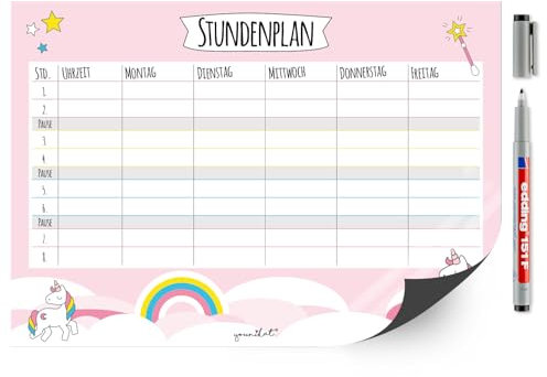 Einhorn-Stundenplan mit magnetischer Rückseite in rosa I DIN A4 I zum Schulanfang I für Mädchen I magnetisch abwischbar wiederbeschreibbar I dv515