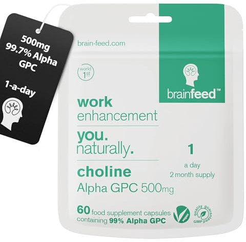 Alpha GPC Capsules (60) | 1-a-Day | 99.7%* Alpha-GPC Choline Supplement | 500mg | Nootropic Alpha Brain Support | Acetylcholine Supplement