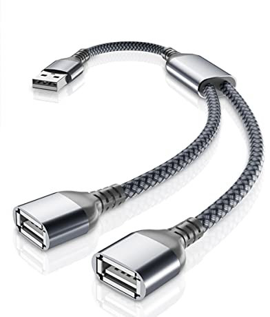 Basesailor Câble USB Répartiteur 0.3M,Type A Mâle vers 2 Femelle Rallonge Nylon Splitter Multiprise Y Cordon Double Port Hub Chargeur 2 en 1 Split Adaptateur pour Mac,Voiture,PC,PS4 PS5,Xbox One X/S