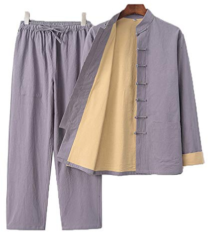 Herren Kung Fu Leinen Anzug - Traditionelle Lange ÄrmelKampfkunst Uniform Tai Chi Klassisch Tangzhuang,Geeignet für Morgengymnastik Judo Wushu Wing Chun(Color:Grau,Size:M)