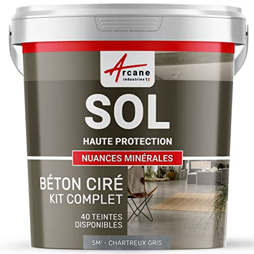 Béton ciré sol en kit | Primaire et vernis de finition inclus - 5 m² (en 2 couches) Chartreux - Gris - ARCANE INDUSTRIES