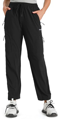 Seamaid Women's Hiking Pants Quick Dry Lightweight Water Resistant Cargo Pants with Zipper Pockets Travel Outdoor Black L