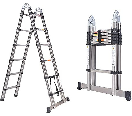 3.8M Telescopic Ladders, Stainless Steel Telescoping Loft Ladder, Multi-Purpose Extension Ladder Max Load 150kg/330lb, Great for Decorating, Painting, Home DIY
