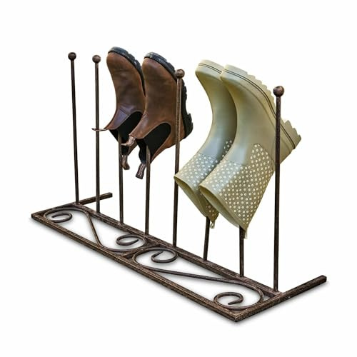 Loberon Schuhregal Patterson, französischer Stil, vielseitig einsetzbar, nostalgisch geschwungene Zierelemente, Outdoor, Ordnungshelfer, Schuhständer, Eisen, antikbraun