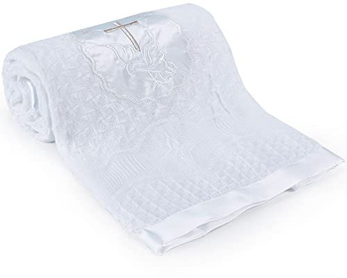 Booulfi Coperta bianca per battesimo per bambini, coperta per neonati, neonati, battesimo, regalo con croce ricamata, decorazione per bambini