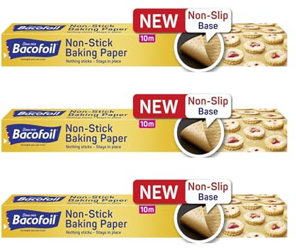 Non-Stick Baking Paper with Non-Slip Base Premium Quality Baking Parchment Paper Roll Suitable for All Types of Baking use in Conventional, Combination and Microwave ovens – 38cm x 10m x 3 Rolls