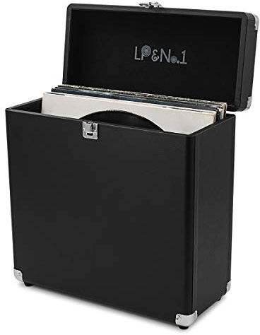 LP&No.1 Vintage Vinyl Record Storage Case, Vinyl Carrying Box, Black