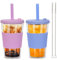 ZgoEC 500ml Bicchiere Bubble Tea Bicchiere con Coperchio e Cannuccia, 2 Pezzi Boba Cup di Plastica, Riutilizzabile Tazza da Bere a Doppia Arete Isolata, Tazza a Bolle Versabile per Boba caffè Freddo