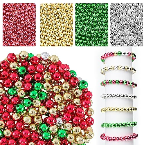 Gukasxi 1200 Perlas de Cristal de Navidad - 4 Colores, 6 mm, Con Cuerda Elástica - Kit Para Fabricación de Joyas, Pulseras, Collares