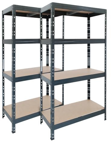 Master Regale Schwerlastregal, 2er Set, Rivet System mit Holzfaserplatten, 180x90x45cm, 4 verstellbare Böden, Traglast 250 kg/Boden, anthrazitgrau