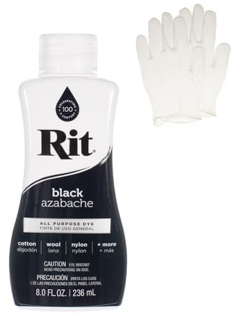 Rit Dye - Flüssige Stofffarbe zum Basteln, Kleidung und Dekor - 226.8 g Flasche - Schwarz (Handschuhe enthalten)