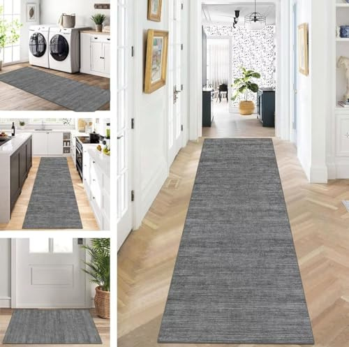 ZUZEKU Tapis de couloir, cuisine, lavable, antidérapant, 60 x 120 cm, style vintage, gris, long, tapis de cuisine, couloir, salon, chambre à coucher, vendu au mètre, personnalisable