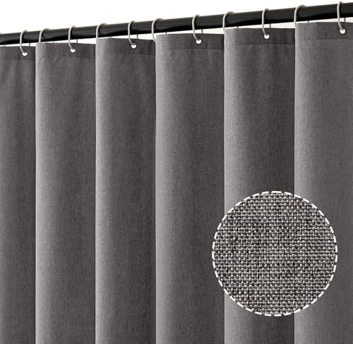 MIULEE duschdraperi i linnetextur,kraftig hotellyxig polyester vattentät duschdraperi,Grå,H180 x B120 cm (1 förpackning)