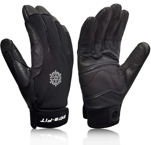 Intra-FIT Climbing Gloves Rope Gloves for Cold Weather, Leather Palm | Fleece Lined, Winter Gloves, Goat Skin Leather Palm, Water Resistant Back