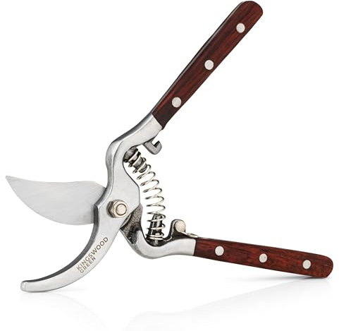 Kingswood Green® Traditional Wooden Handled Bypass Secateurs | Heavy Duty Drop-Forged Construction for Cutting & Pruning | Includes Presentable Gift Box