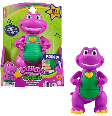 Barney Fisher-Price Barney’s World Mani a cuore Giocattolo Musicale | Alto 14,5 cm, con luci e frasi, bambini 2+ anni, JFF05