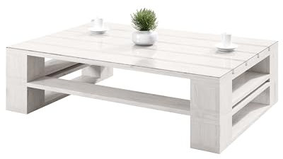 Lermowood Palettenmöbel Mp Couchtisch 120 x 80 x 30 cm Weiß | Europaletten Indoor und Outdoor Lounge Gartenmöbel Holz Gartenmöbel Set Lounge Möbel Terrasse Balkon Loft Stil Paletten
