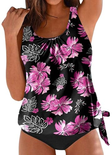 Costume Da Bagno Donna Curvy Bikini Mare Vita Alta Due Pezzi Set Tankini Piscina Contenitivo Taglie Forti Beachwear Costume Con Pantaloncino Push Up Sexy Swimwear Imbottito Brasiliana Mare Curvy