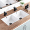 KDKSC 27 Zoll Unterbau Badezimmer Doppelwaschbecken Rechteckige Unterbauspüle mit 2 Armaturen Design Weiße Keramik Unterbauspüle Badezimmer Doppelwaschbecken mit Überlauf