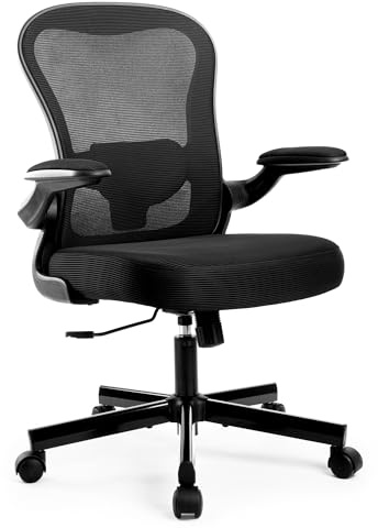 ALPHA HOME Silla de oficina ergonómica con reposabrazos abatible de 90°, silla de computadora ejecutiva de malla con cómodo cojín de asiento, respaldo de rotación de 360° para oficina en casa