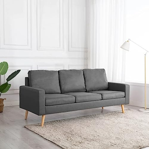 QUAHEAS 3-sitsig soffa ljusgrå av tyg, modern vardagsrumsmöbel med ram i massivt trä, bekväm soffa för avkoppling, perfekt för hem och kontor