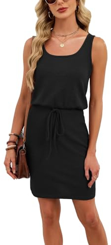 JENJON Mujer Mini Vestido de Sin Mangas Cuello V Cintura Alta Vestidos Verano