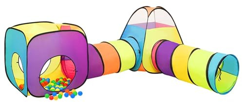 HOMELEN Tienda infantil con 250 bolas, multicolor, 190 x 264 x 90 cm, diseño 3 en 1, diseño de cubos y pirámides, para habitación infantil