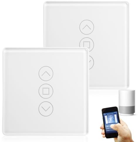 2 stycken WLAN-rullgardinsswitchar: Smart rullgardinsswitch, 2,5D Smart Wlan kompatibel med Alexa/Yandex/Google Home, timer och röststyrning, neutral ledare krävs (vit)