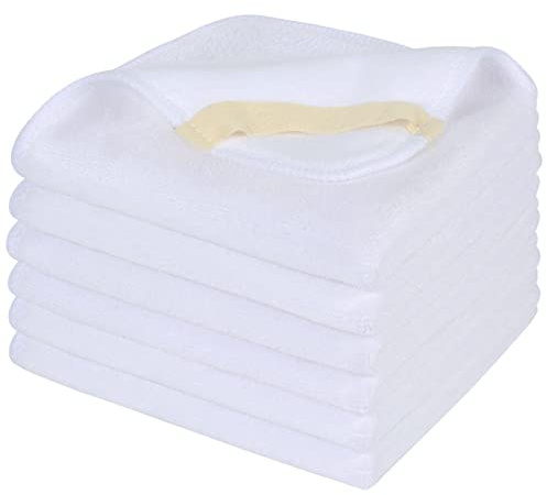 SINLAND Microfiber Face Cloths Reusable Makeup Remover Washcloths Super Soft and Absorbent Fingertip Face Towels for Sensitive Skin Women 12 x 12 Inch 6 pack White
