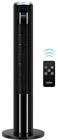 VonHaus Tower Fan 35”, Electric Fan for Cooling, Oscillating with Timer, Remote Control Free Standing, Cools Bedrooms & Family Rooms with 3 Breeze Speeds, 2 Year Warranty