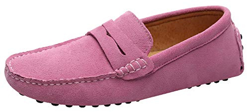 Jamron Män Mocka Läder Penny Loafers Mockasin Tofflor Rosa EU44