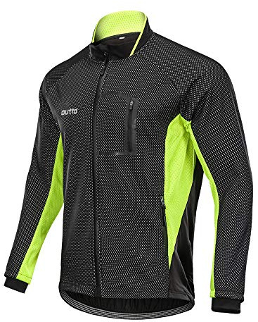 LINGKY Winter Windproof Fahrradjacke, Herren Radjacken Für Herren MTB Mountainbike Jacke Visible Reflective Fleece Warm Jacket (4XL,Grün)