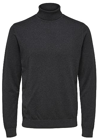 SELECTED HOMME tröja för män långärmad polotröja, Grå (Antracit/melange), M