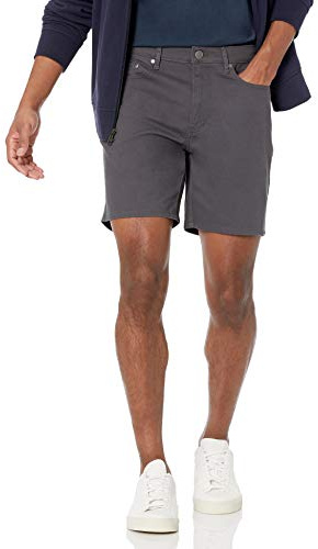 Amazon Essentials Pantalones Cortos Elásticos de Corte Ajustado con 5 Bolsillos, Entrepierna de 17,8cm Hombre , Gris Oscuro, 42W