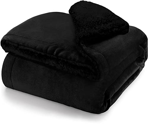 Blumtal Premium Sherpa Kuscheldecke flauschig 150x200 cm - Oeko-Tex zert. Sofa Decke mit Dicker Sherpa-Innenseite - super Flauschige Decke extra dick und wärmend - Sofadecke kuschelig - Schwarz