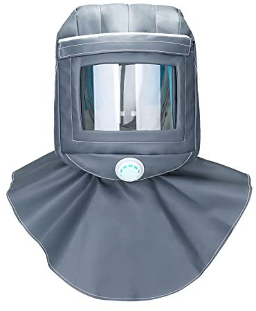 ENJOHOS Sandstrahlschutzhaube, Anti-Wind/Sandstrahlwerkzeuge, Sandstrahlhaube Kappe, Staubschutz Gesichtsmaske PVC (Gris)