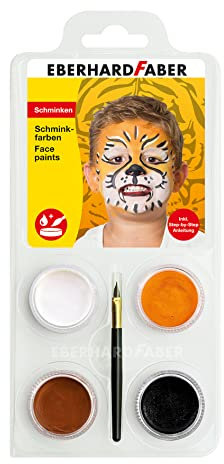 Eberhard Faber 579025 - Set de maquillaje infantil Tiger, 4 colores de maquillaje con pincel e instrucciones