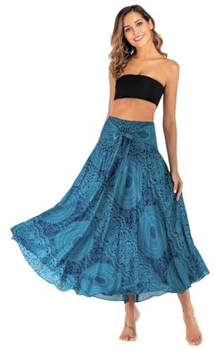 Kuukaas Women’s Maxi Skirt, Summer Beach Dress, Long Summer Skirt, High Waist, Floral Pattern, One Size