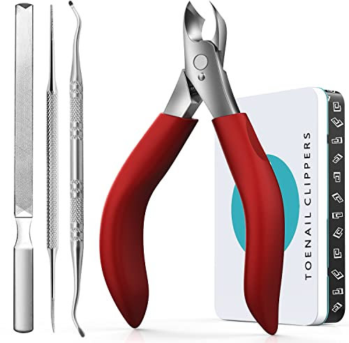 RONAVO Fußnagel Set Nagelschere Fussnägel,Nagelschere für Tief Eingewachsene Fußnägel & Fußnagelschere für Dicke nägel. Nagelzangen für Fußnägel Profi.Langem Griff und Metall Geschenkboxen(Rot)