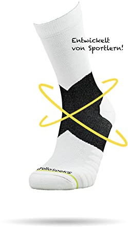 ROLLO SOCKS Team 5.0 White - Laufsocken mit gezielter Kompression, Running, Sprunggelenk stützend, Bandage Fußgelenk, Sportsocken, Für jeden Sport geeignet, Größe L (44-46)