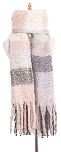 HGJH Schal Damen,Kontrastierender Dicker Quastenschal Der Frauen Modeschal Wildes Gitter Hellrosa Breitenschal Elegante Frauen Dicker Trend Weihnachtsschals Für Frauen Warmer Schal