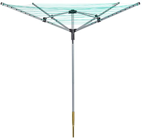 SWL 4 Arm 50m Rotary Airer – Outdoor Folding Washing Line Dryer with Metal Ground Spike & Protective Cover | Durable Silver Design for Efficient Laundry Drying