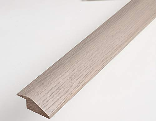 Threshold Door Strip Solid Oak R Section 20mm Ramp Reducer Trim 90cm for Wood & Laminate Flooring Light Grey Oak