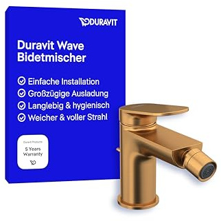 Duravit Wave Einhebel-Bidetarmatur (Auslauf Höhe 85 mm), Bidetmischer mit Zugstangen-Ablaufgarnitur, Bronze Gebürstet
